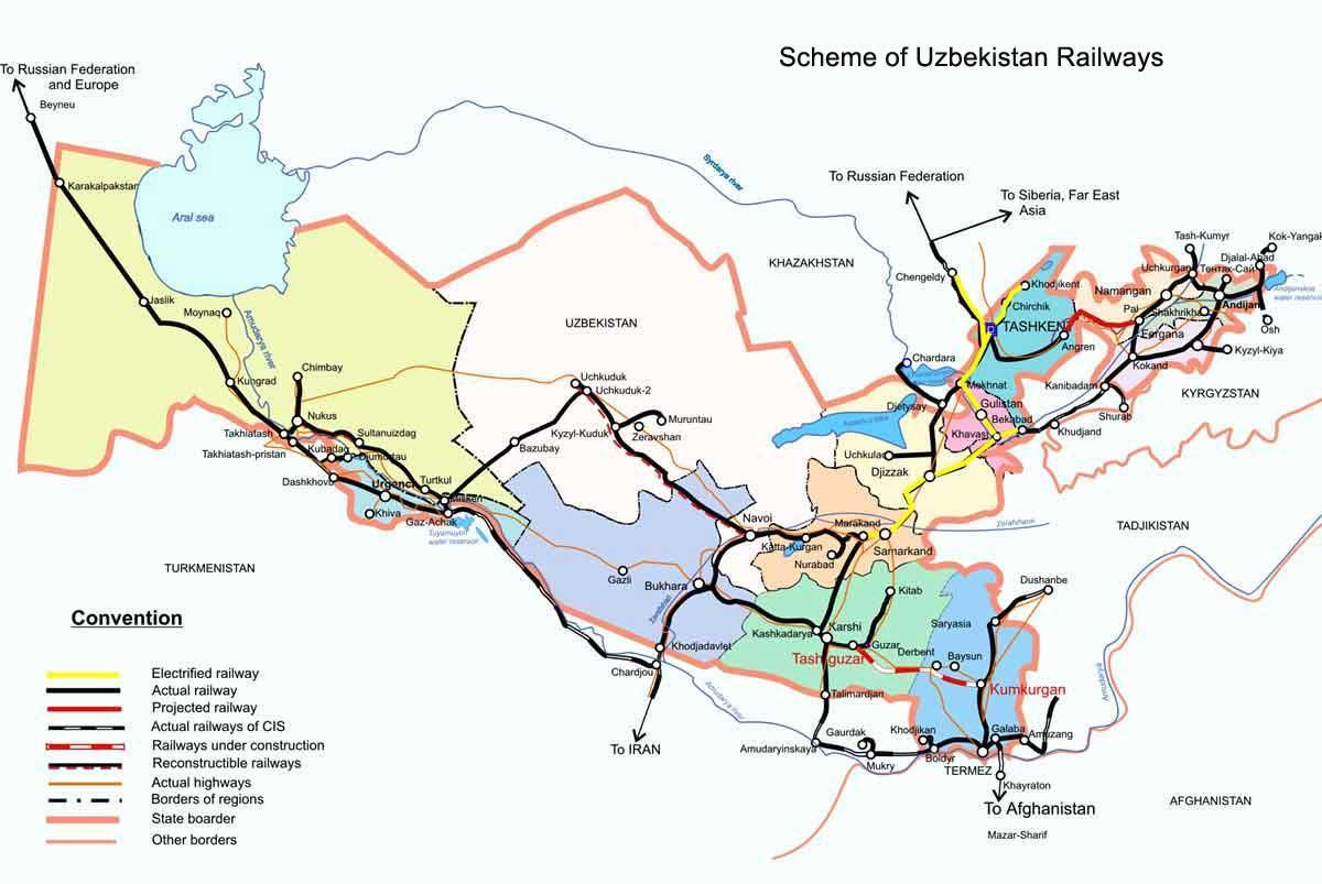 Жд карта Узбекистана