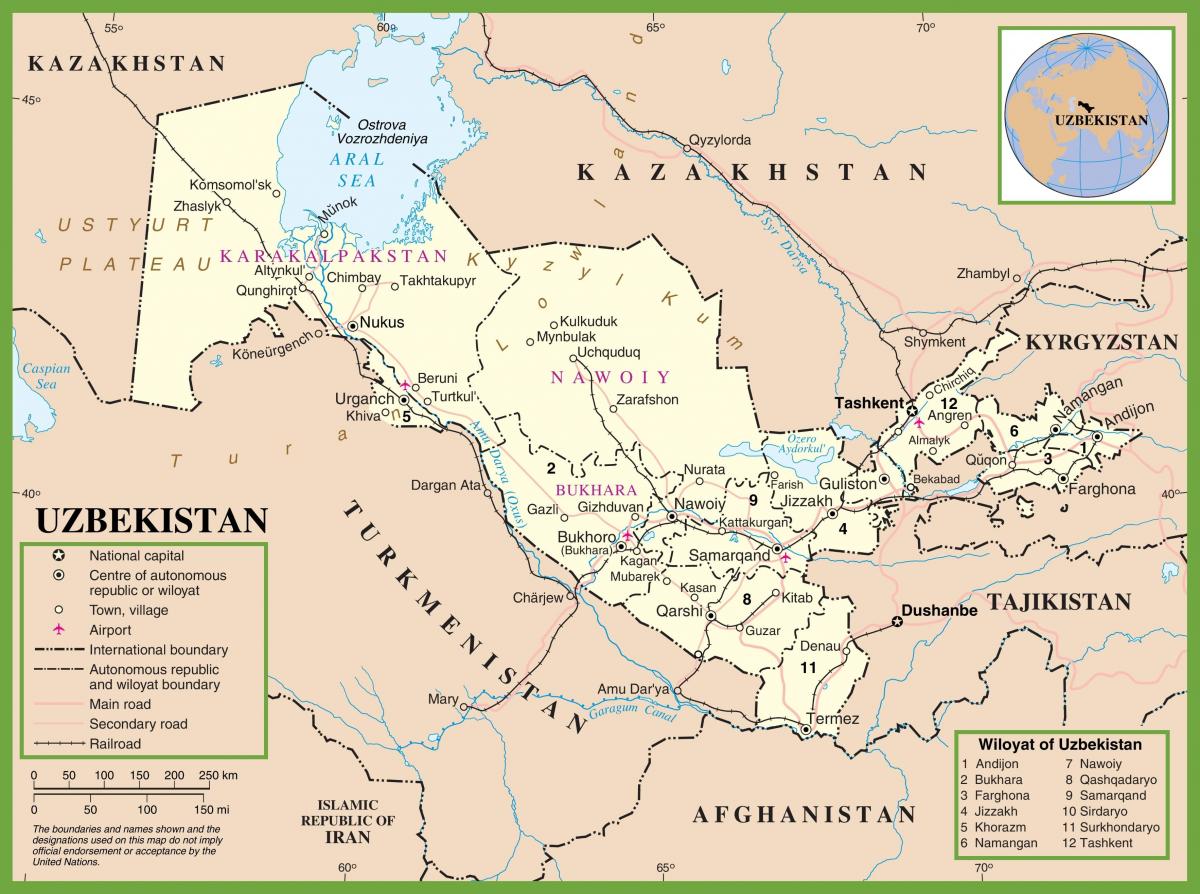 карту Узбекистана политические 